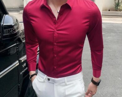 Mens red and black dress shirt