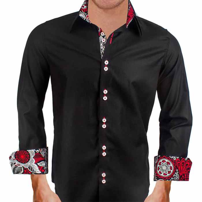 Mens red and black dress shirt